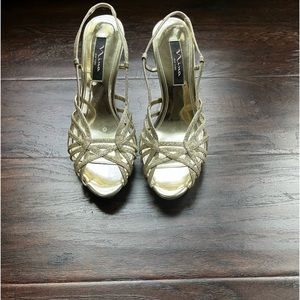 Nina Gold Metallic Glitter Strappy Sandal
